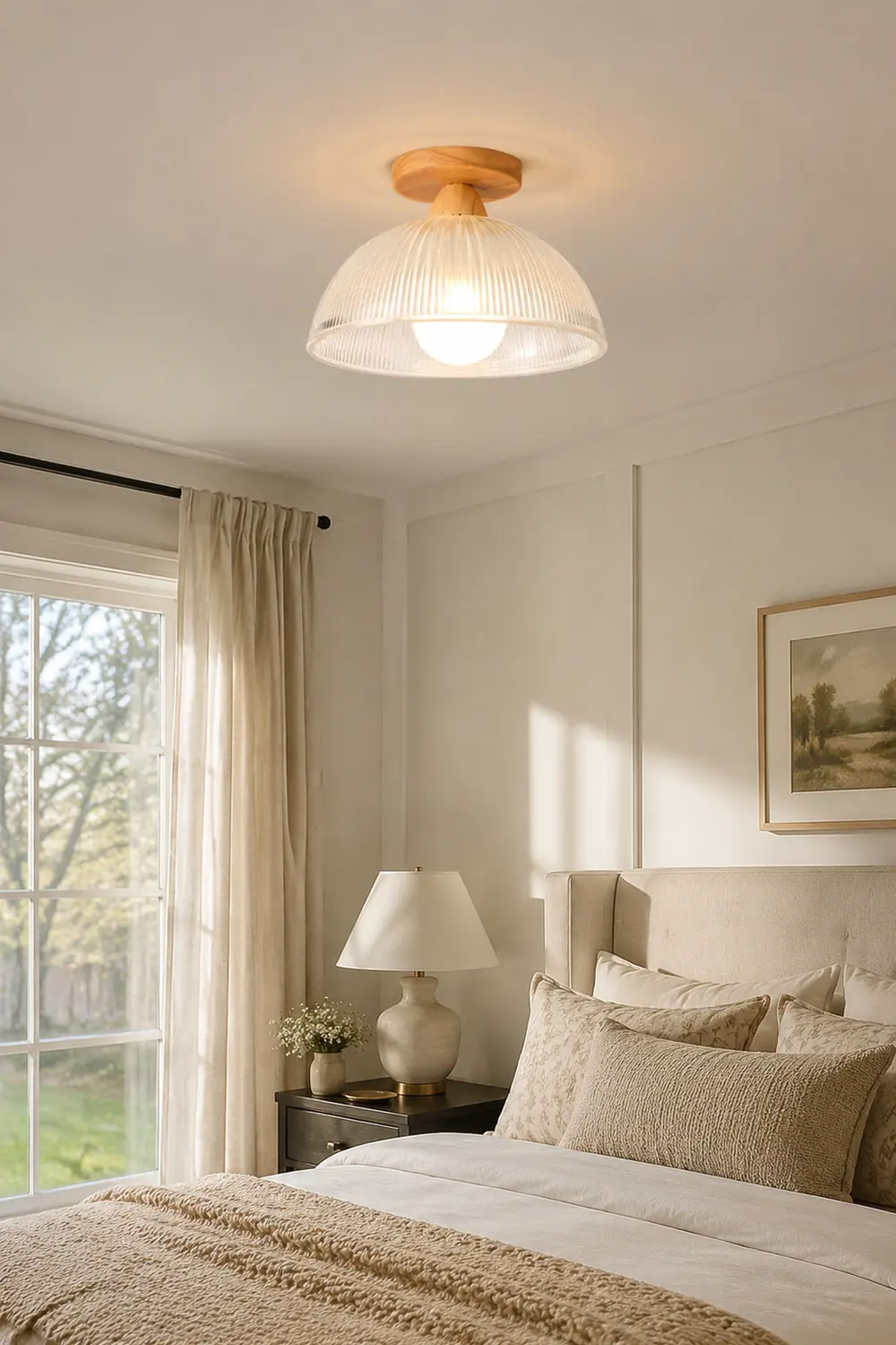 Vintage Solid Wood Glass Ceiling Lamp - Lumpaz