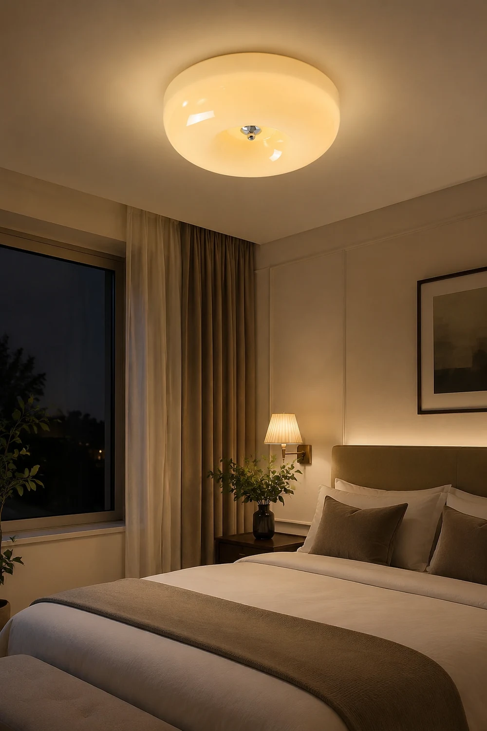 Cream Round Ceiling Lamp Simple Glass Ceiling Light For Bedroom - Lumpaz