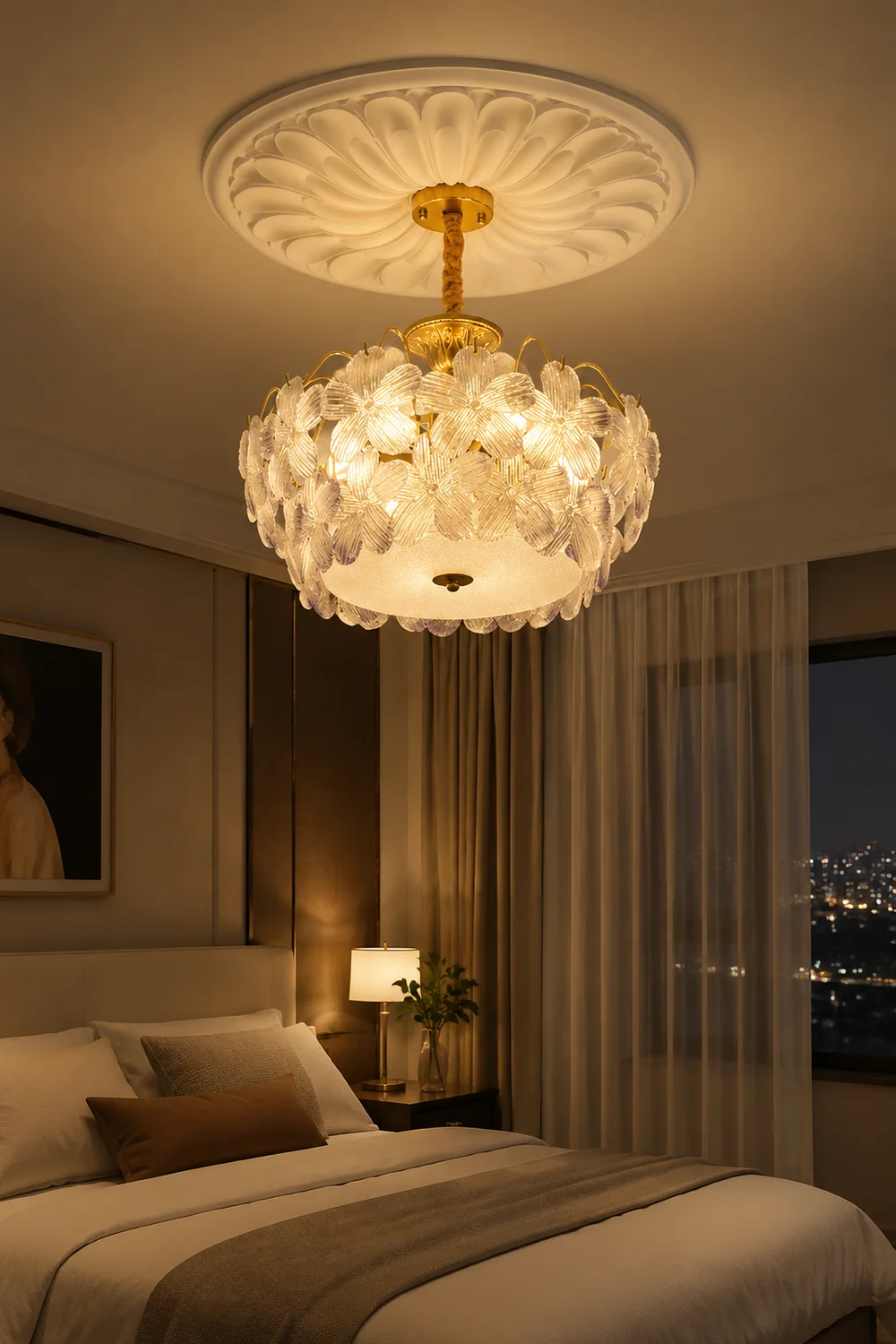 Classic Flower-Shaped Stained Glass Chandelier for Living Room - Lumpaz