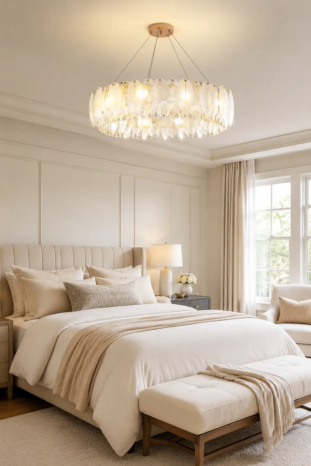 Feather Shape Crystal Glass Round Chandelier - Lumpaz