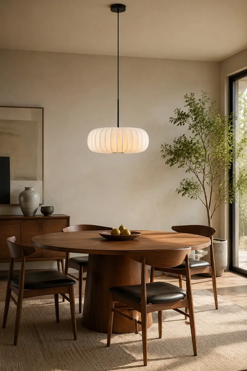 Wabi-Sabi White Fabric Drum Pendant Light - Lumpaz