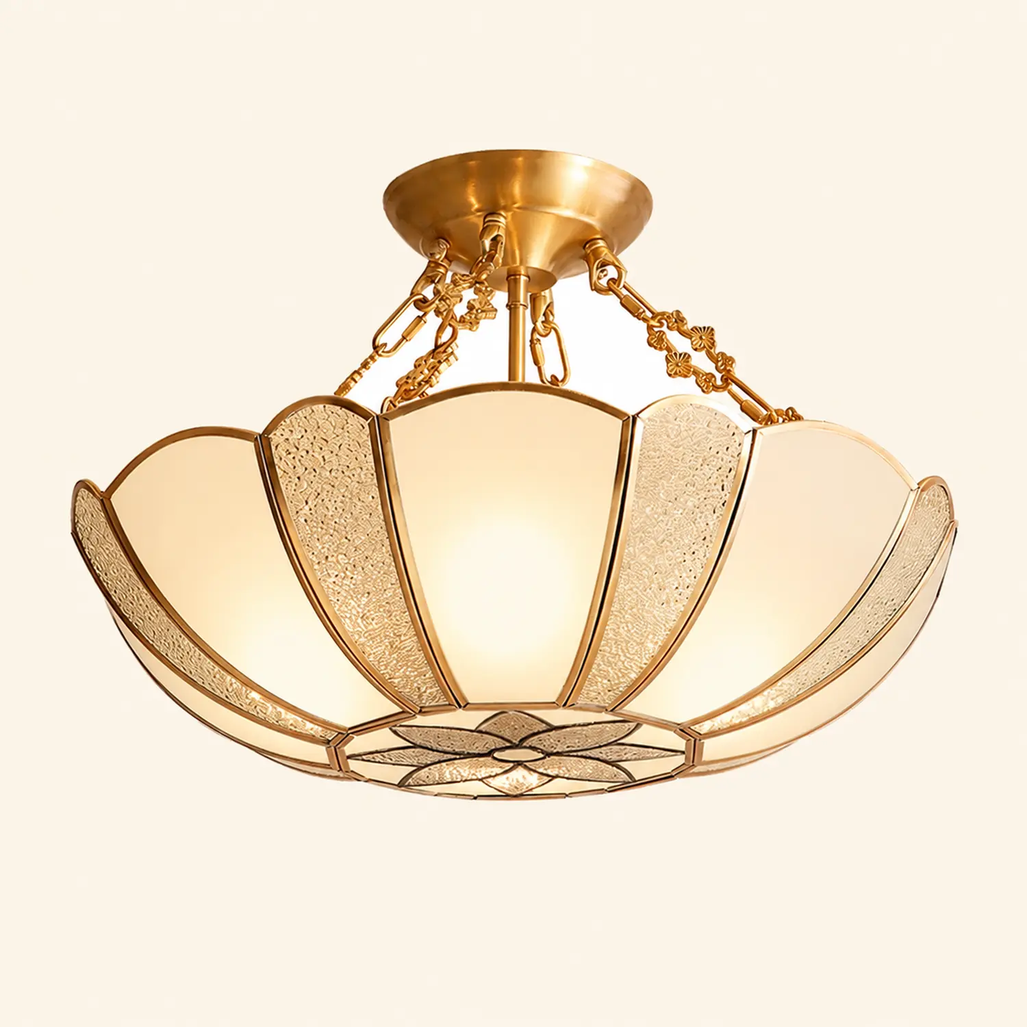 Scalloped Brass Chain Ceiling Light Fixture - Lumpaz
