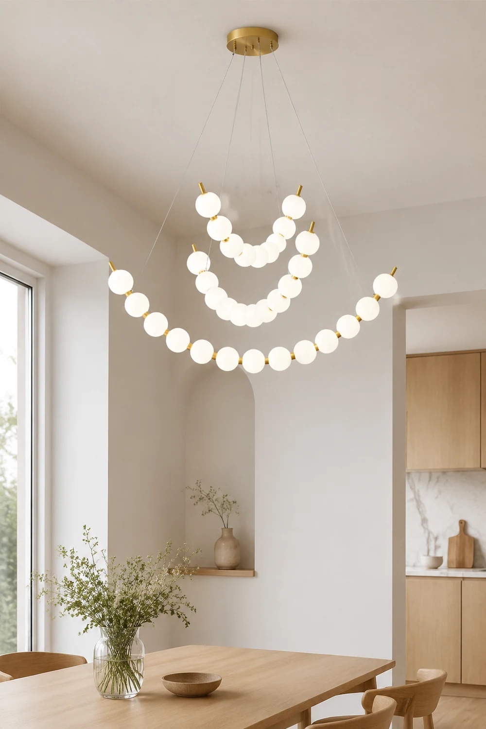 Unique Pearl Design White Ball LED Necklace Chandelier - Lumpaz