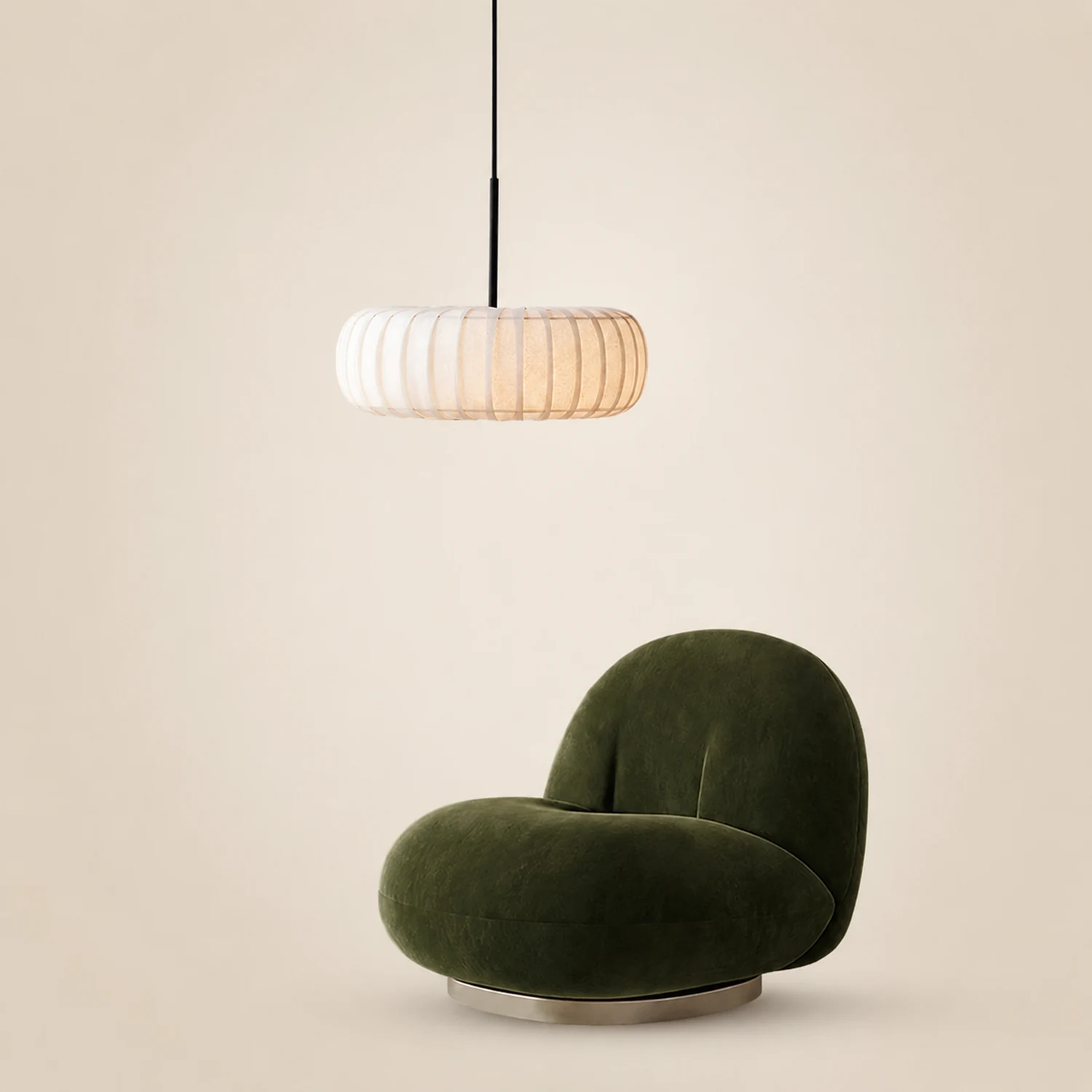 Wabi-Sabi White Fabric Drum Pendant Light - Lumpaz