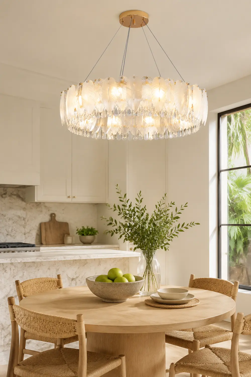 Feather Shape Crystal Glass Round Chandelier - Lumpaz