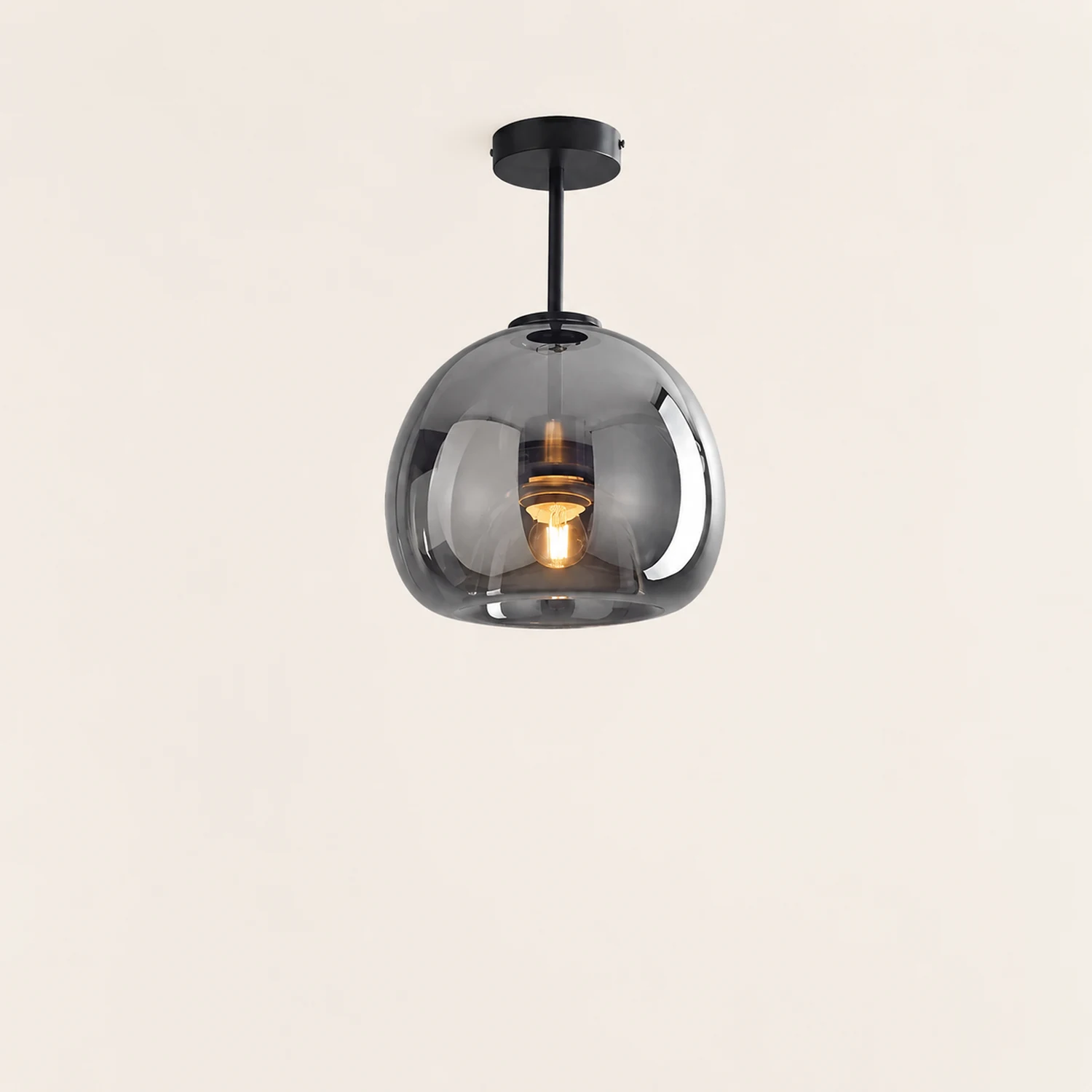 Retro Copper Glass Semi Flush Mount Ceiling Light - Lumpaz