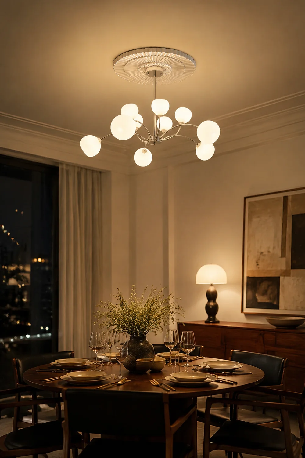 White Glass Globe Sputnik Shape Chandelier - Lumpaz