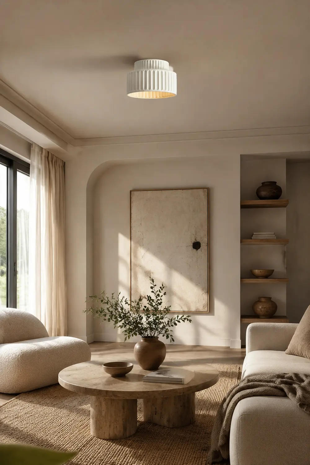 Vintage Cream Style Drum Semi Flush Mount Ceiling Lamp - Lumpaz