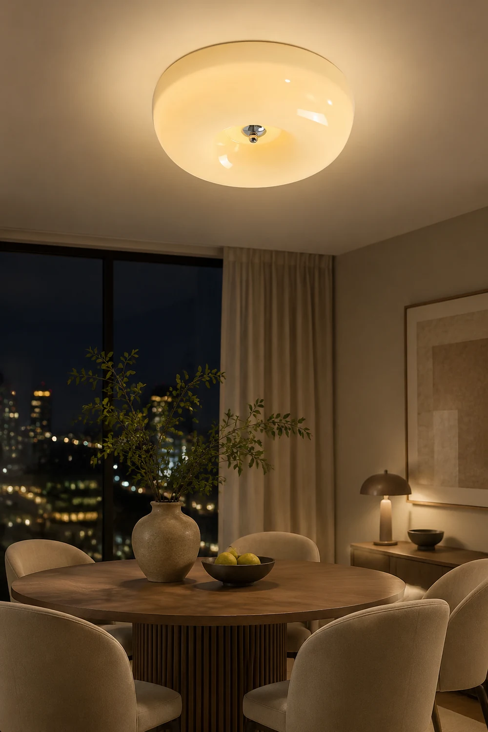 Cream Round Ceiling Lamp Simple Glass Ceiling Light For Bedroom - Lumpaz