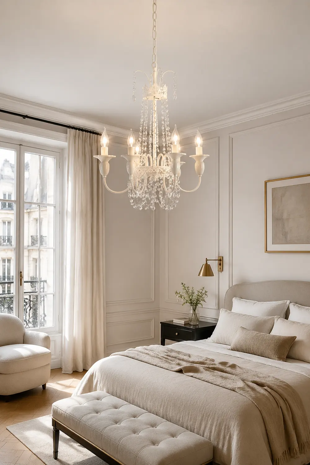 Vintage White Metal & Glass Luxury Chandelier Light - Lumpaz