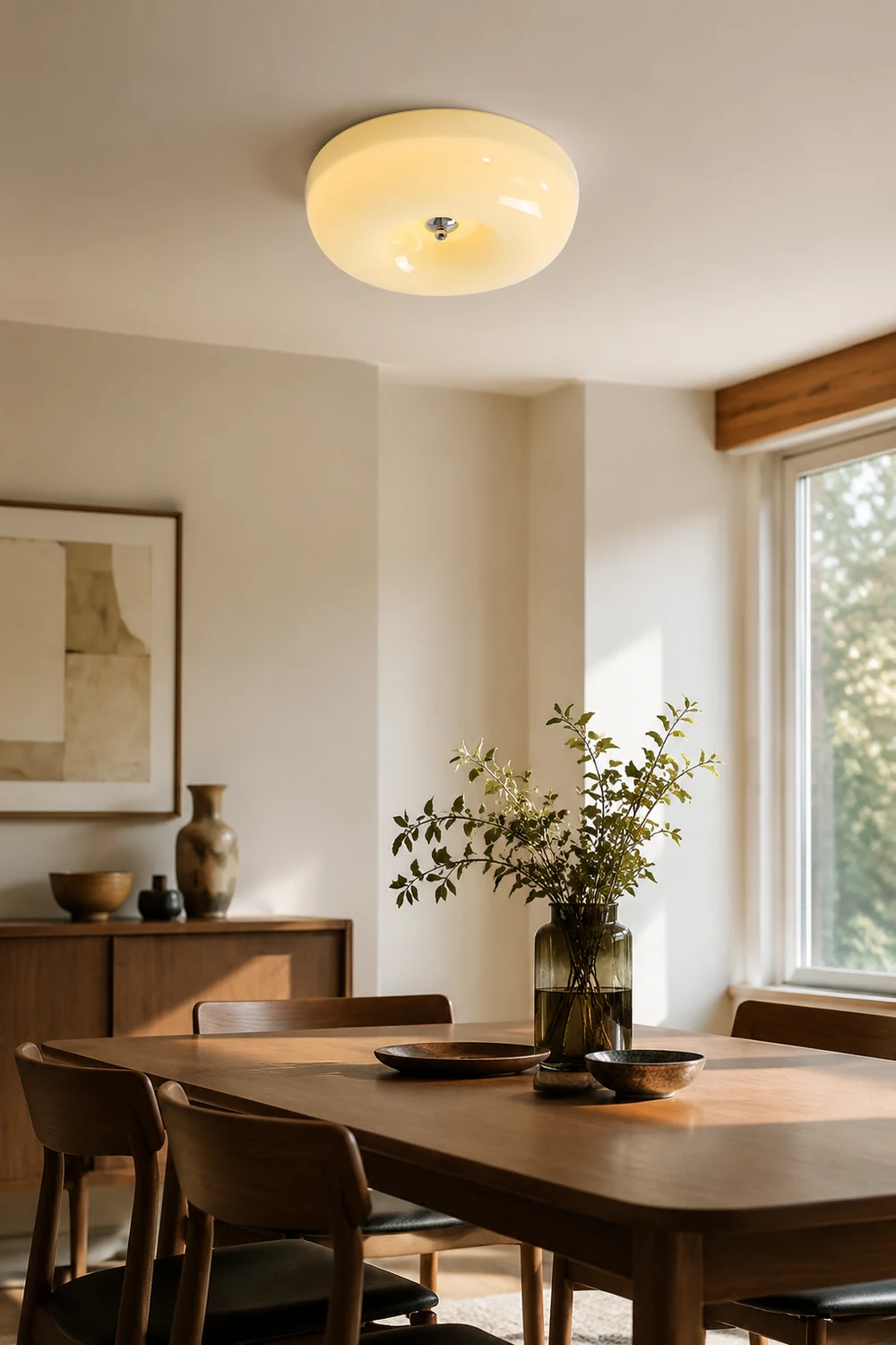 Cream Round Ceiling Lamp Simple Glass Ceiling Light For Bedroom - Lumpaz
