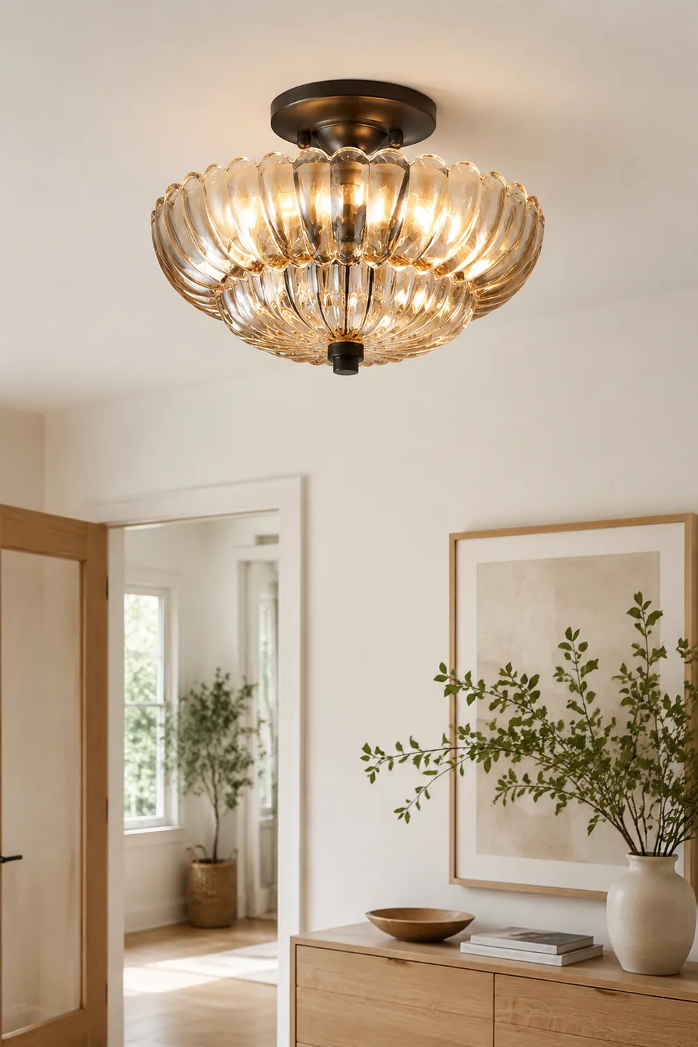 Vintage Amber Glass Semi-Flush Ceiling Light Shades Of Light - Lumpaz