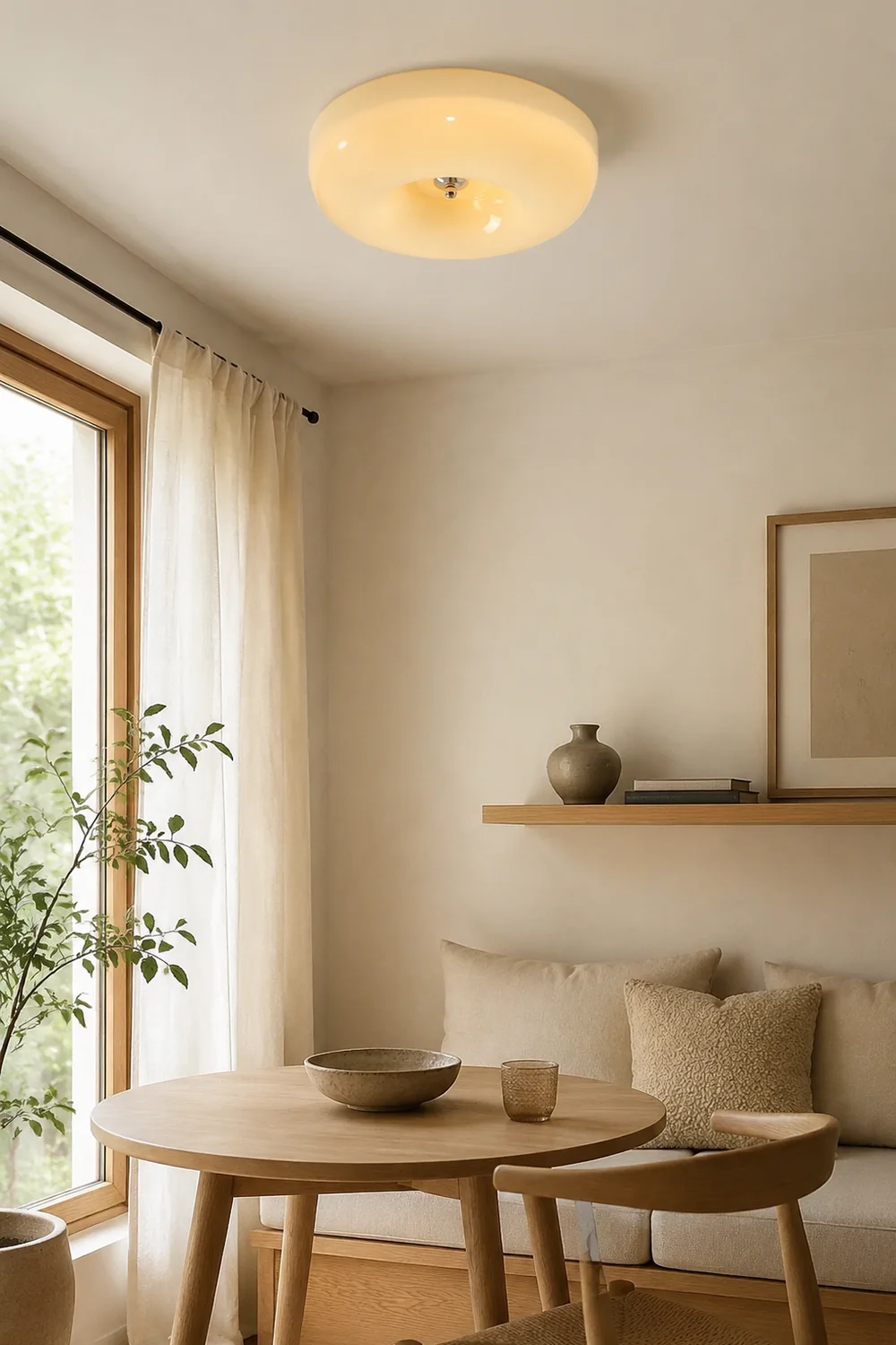 Cream Round Ceiling Lamp Simple Glass Ceiling Light For Bedroom - Lumpaz