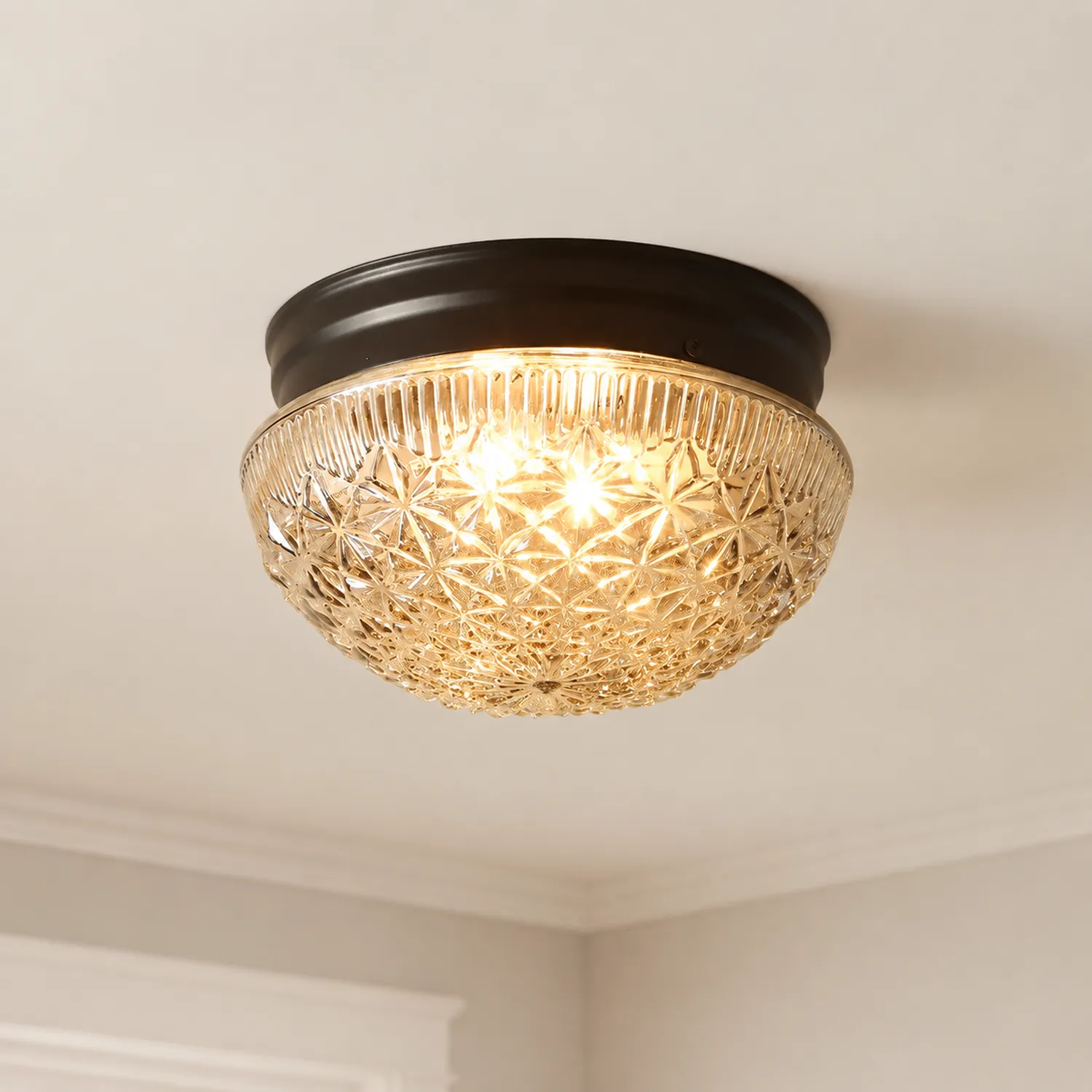 Clear Ribbed Glass Ceiling Light Fixture for Bedroom - Lumpaz