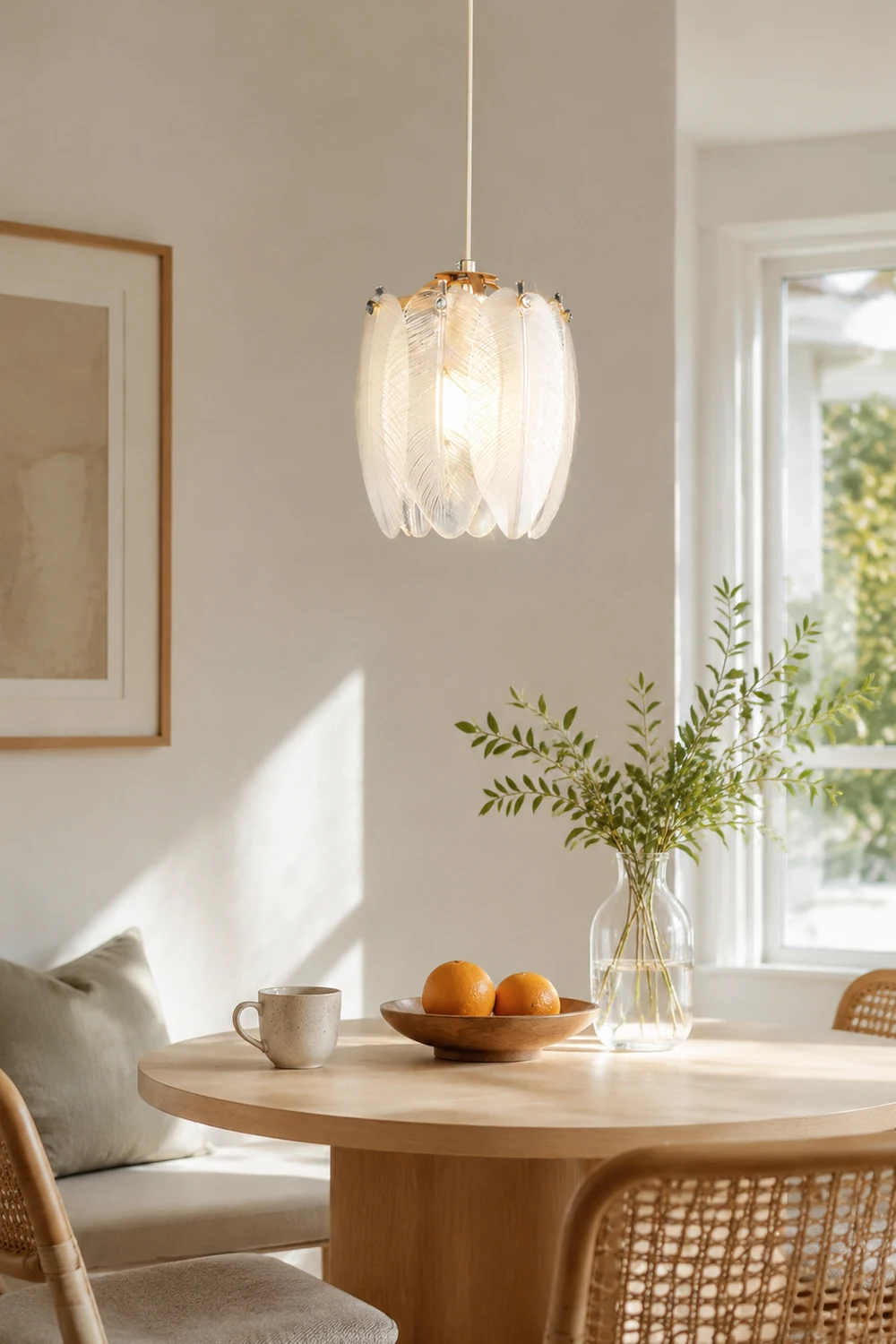 French Style Feather Glass Pendant Light - Lumpaz