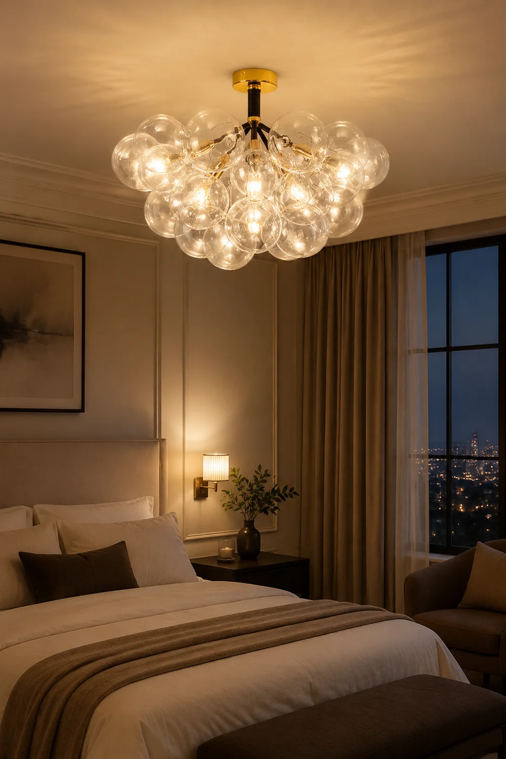 Modern Semi Flush Mount Ceiling Light Glass Bubble  Chandelier - Lumpaz