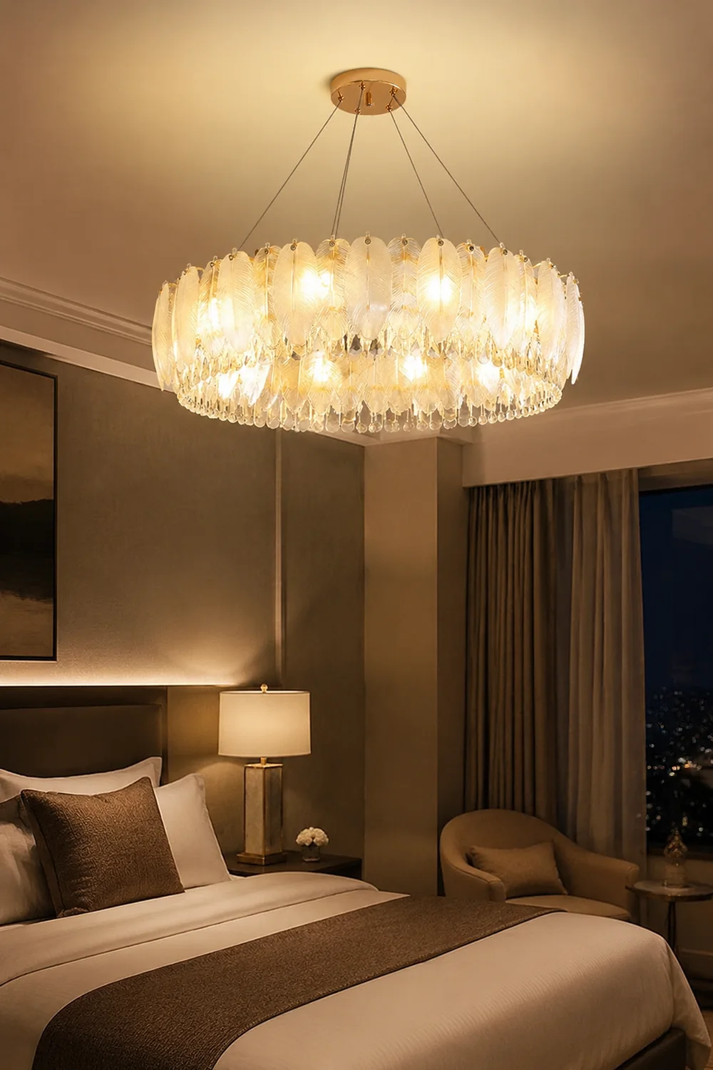 Feather Shape Crystal Glass Round Chandelier - Lumpaz