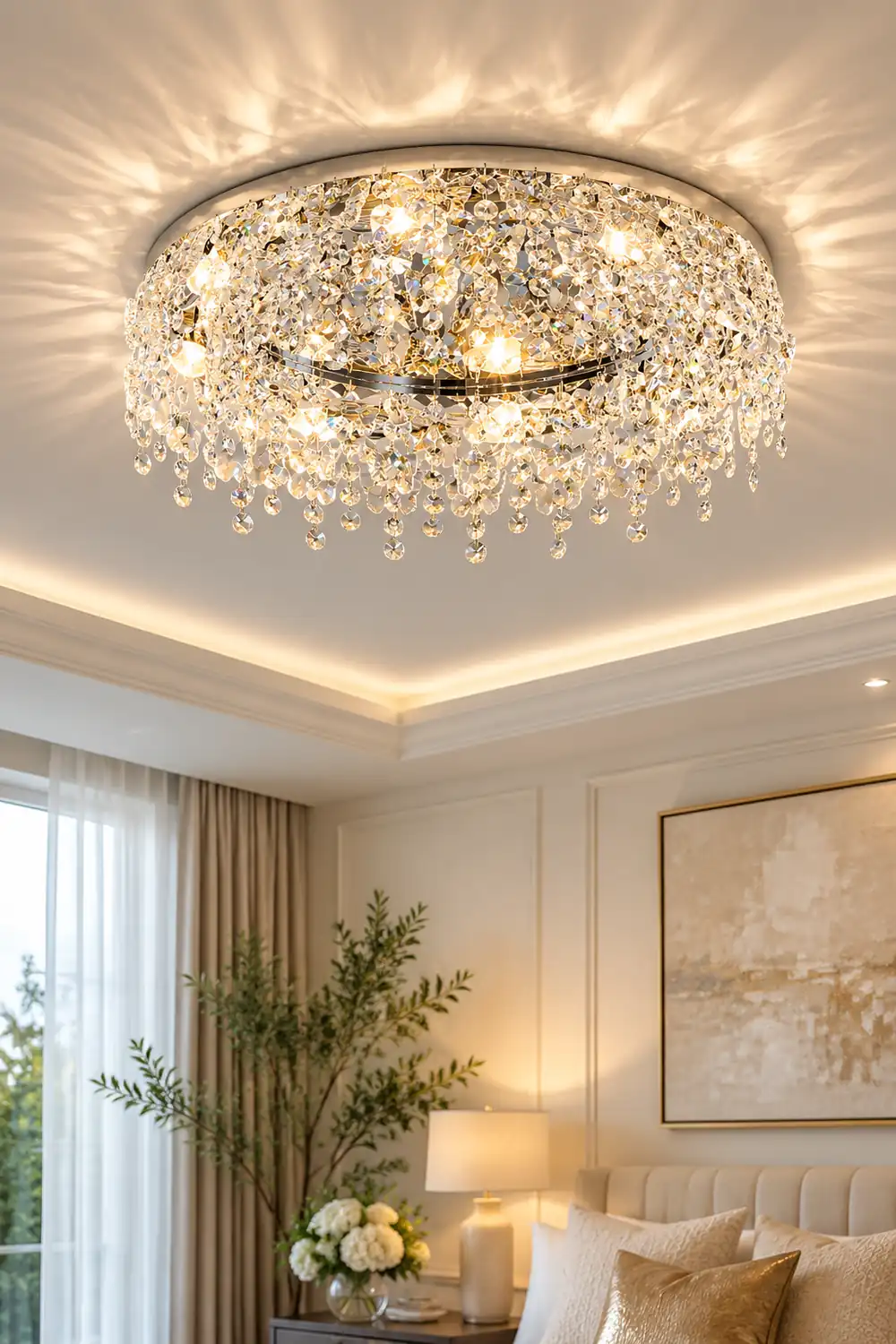 Luxury Crystal Chrome Flush Ceiling Light - Lumpaz