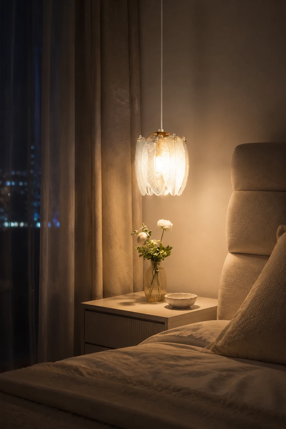 French Style Feather Glass Pendant Light - Lumpaz