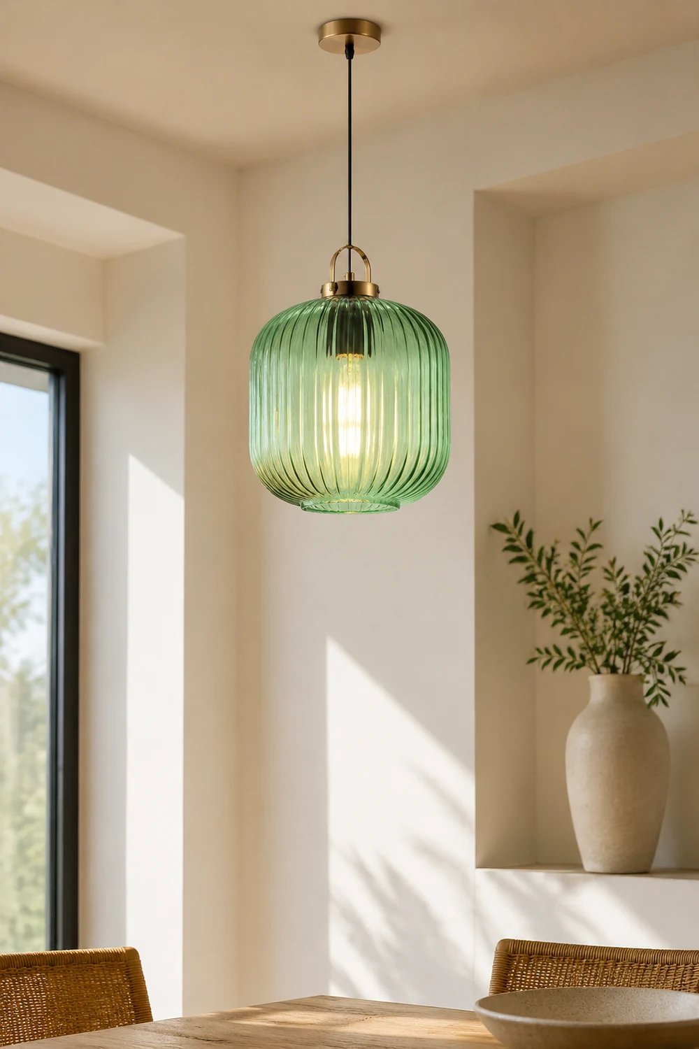 Retro Green Lantern Glass Pendant Lamp - Lumpaz