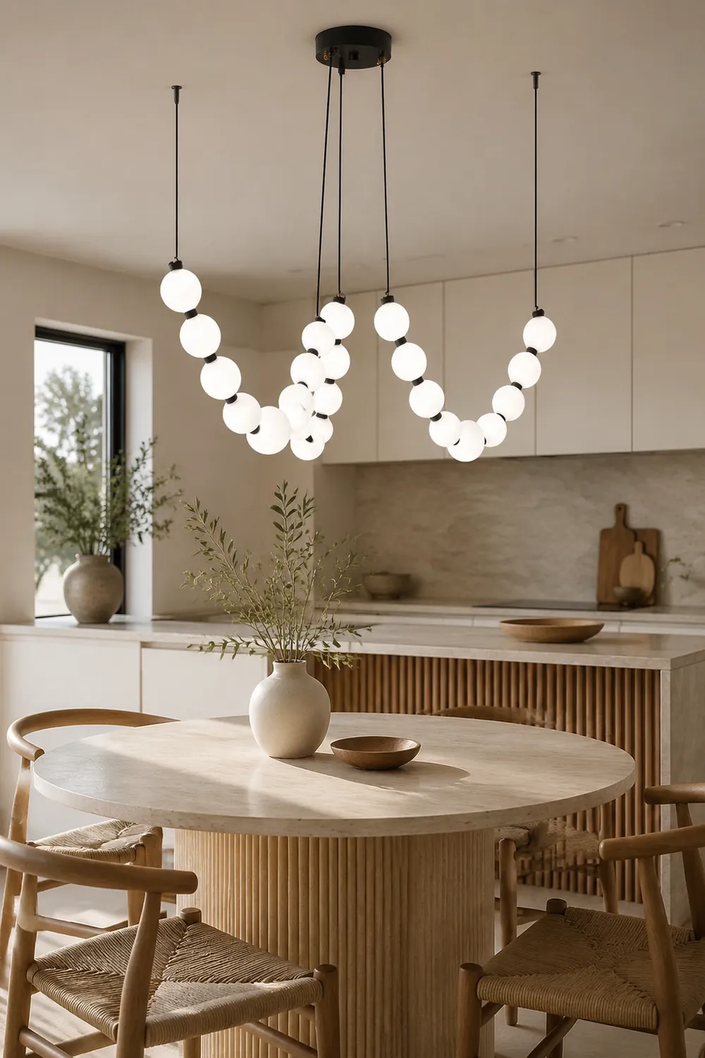 White Ball Bubble Brushed Copper Large Chandelier - Lumpaz