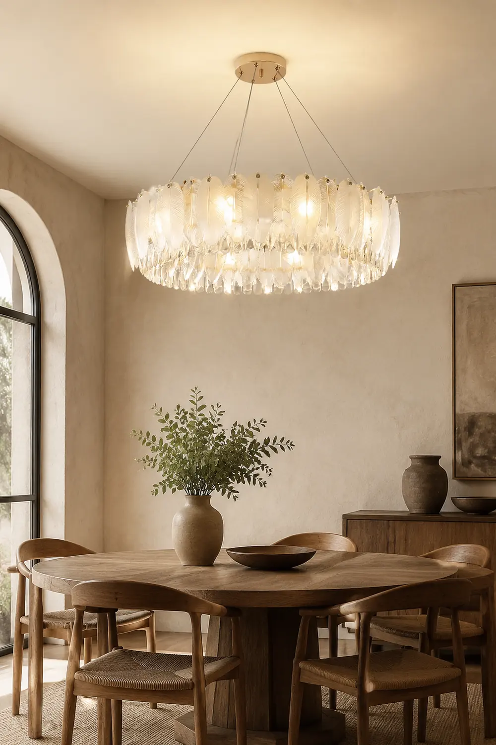 Feather Shape Crystal Glass Round Chandelier - Lumpaz