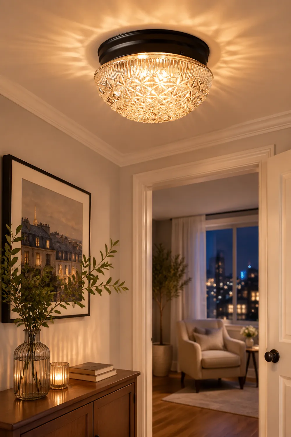 Clear Ribbed Glass Ceiling Light Fixture for Bedroom - Lumpaz