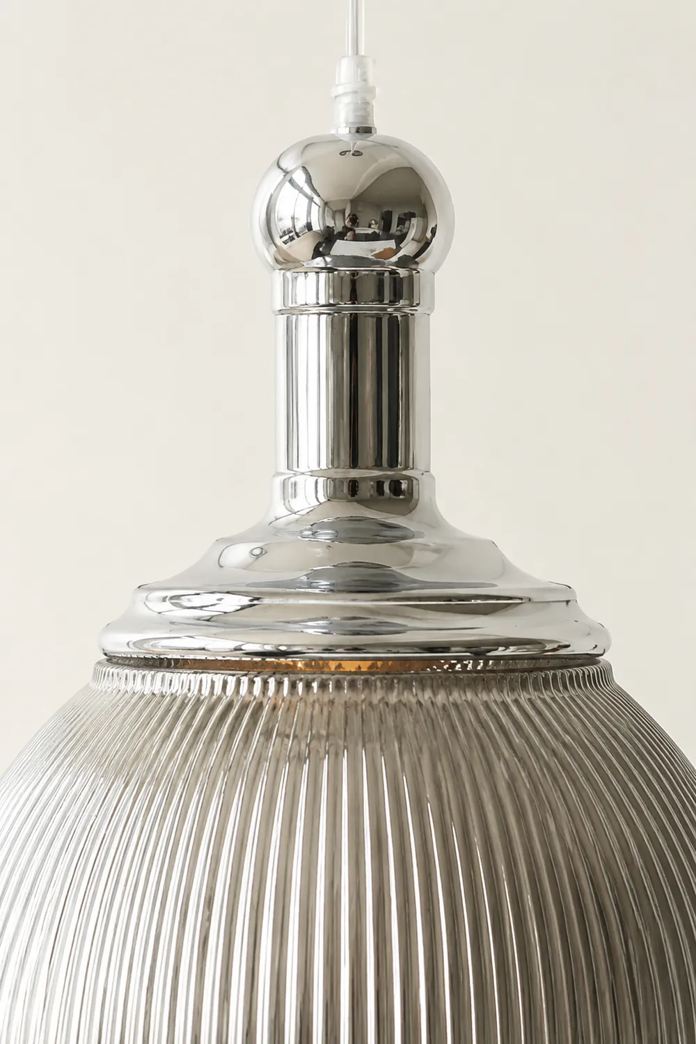Vintage Glass Ribbed Chrome Pendant Light - Lumpaz