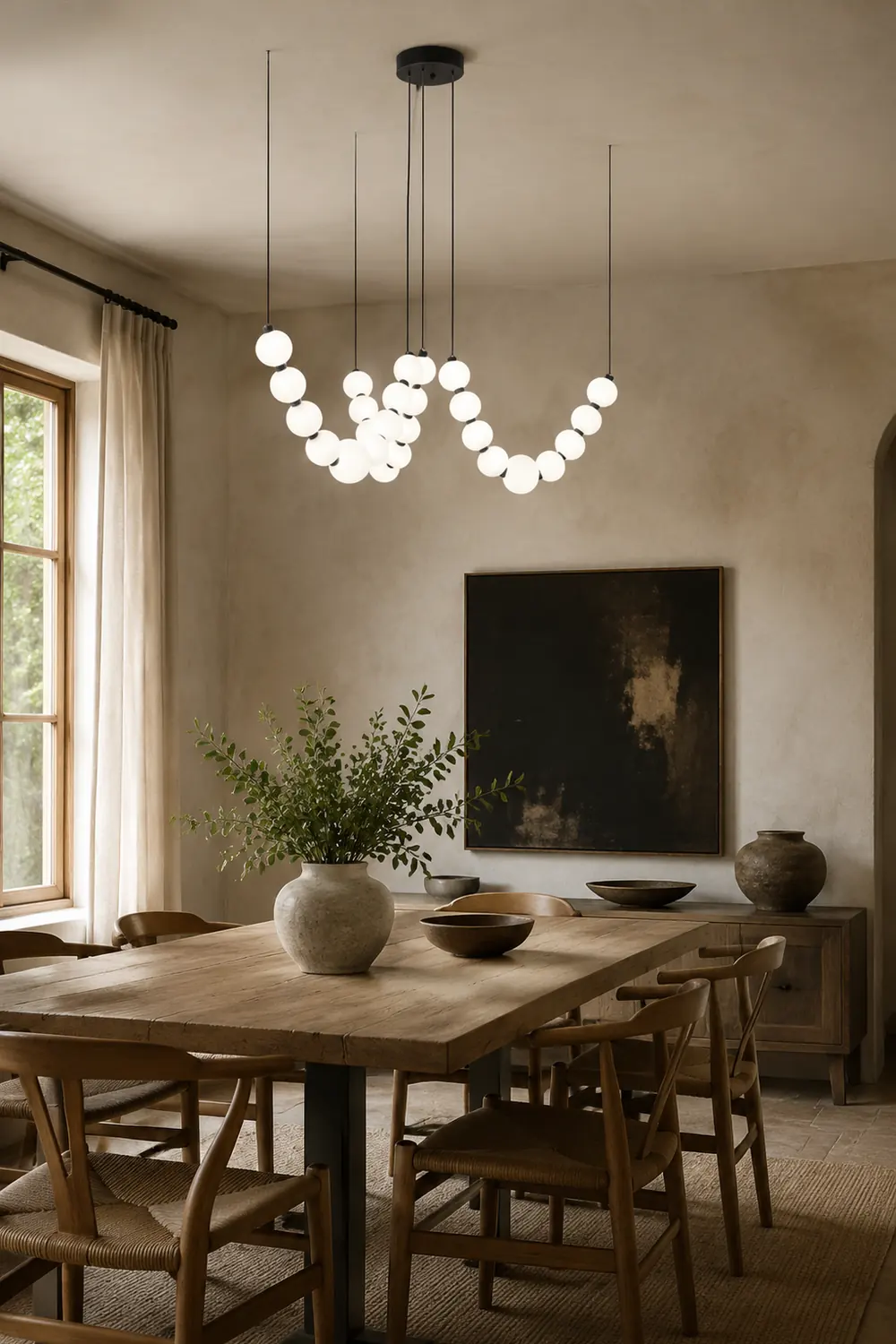 White Ball Bubble Brushed Copper Large Chandelier - Lumpaz