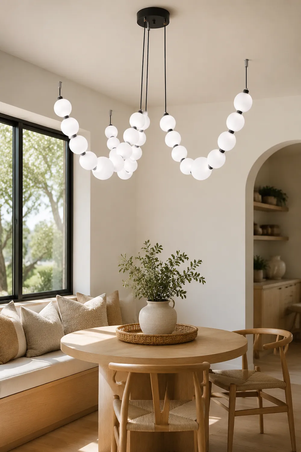 White Ball Bubble Brushed Copper Large Chandelier - Lumpaz