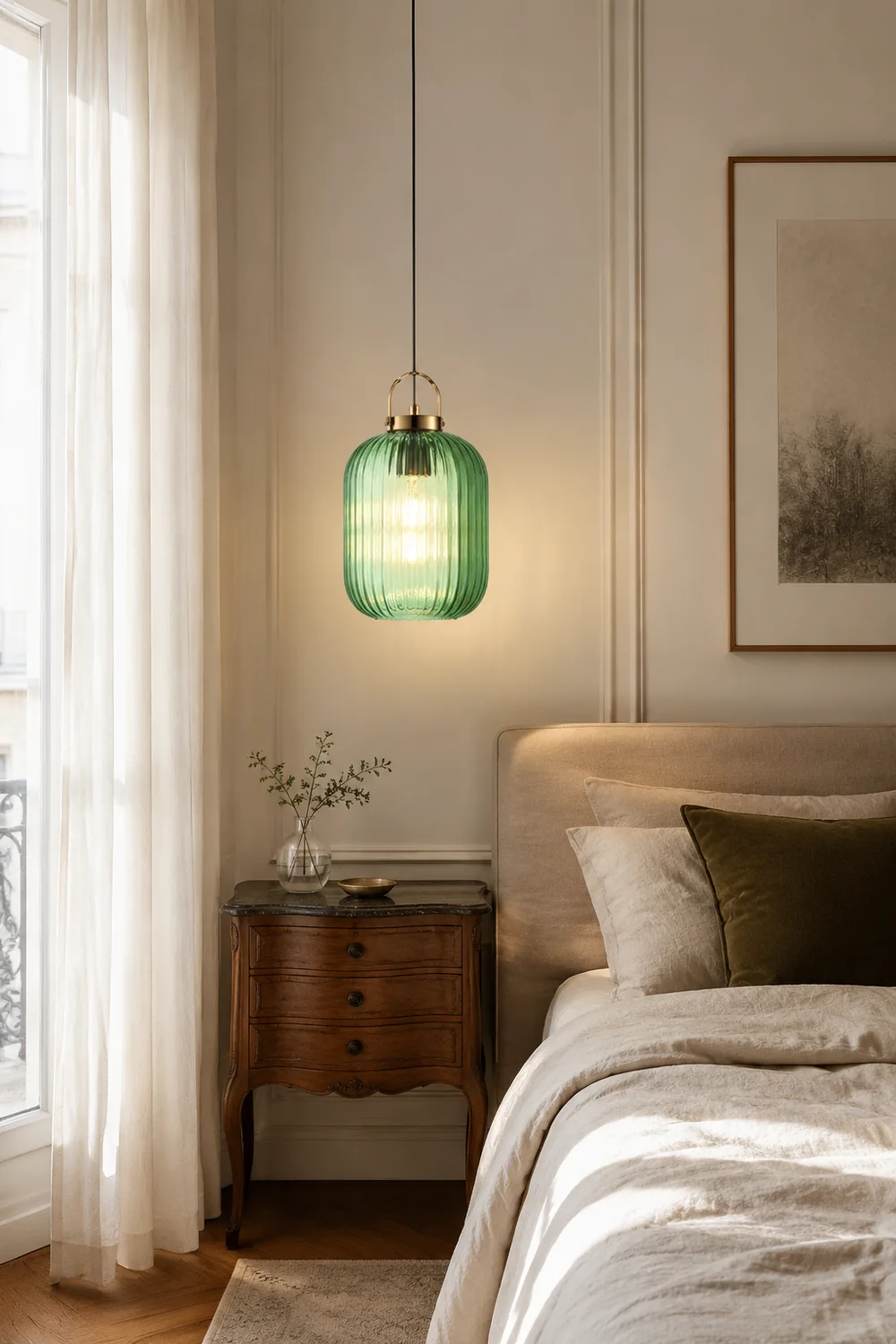 Retro Green Lantern Glass Pendant Lamp - Lumpaz