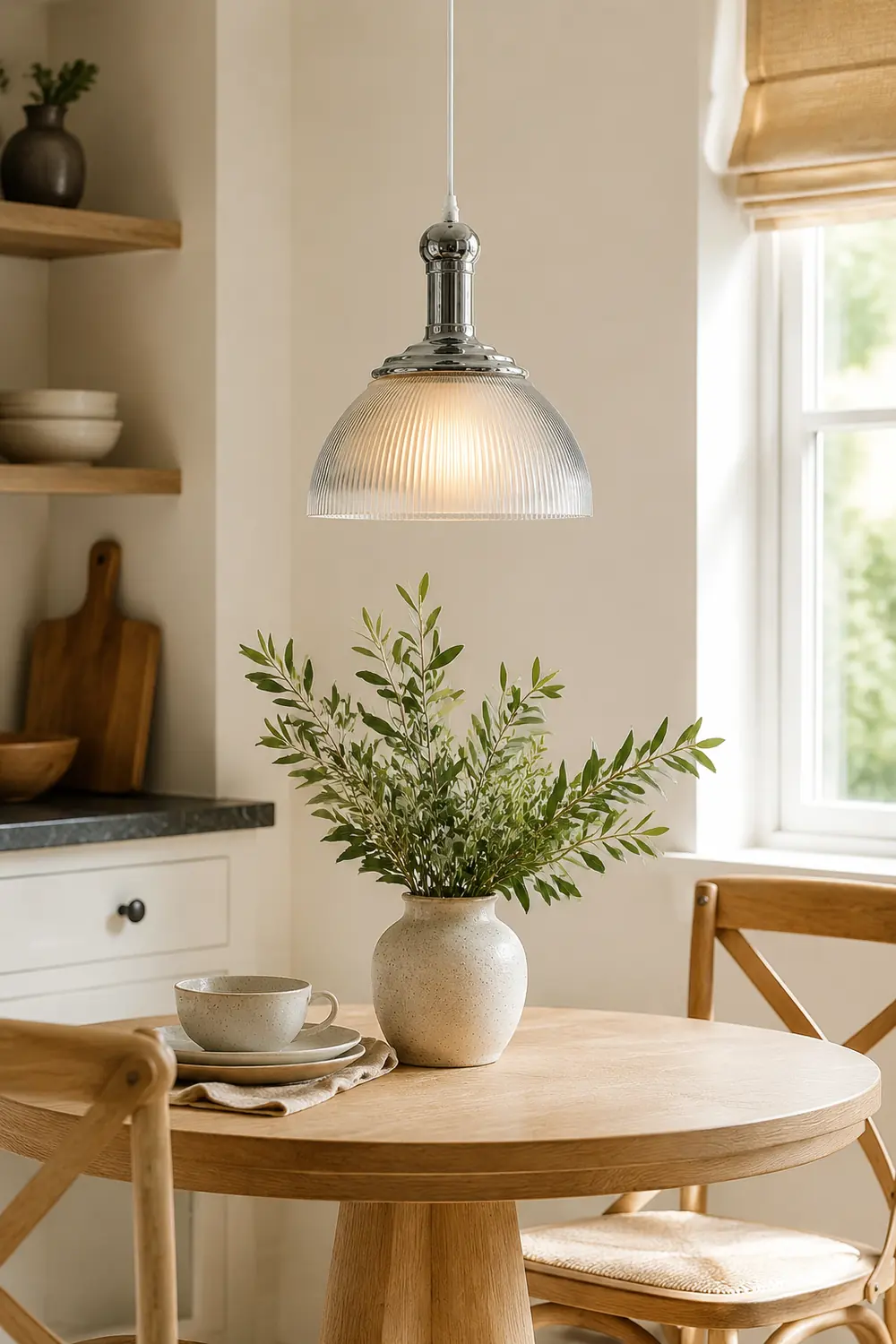 Vintage Glass Ribbed Chrome Pendant Light - Lumpaz