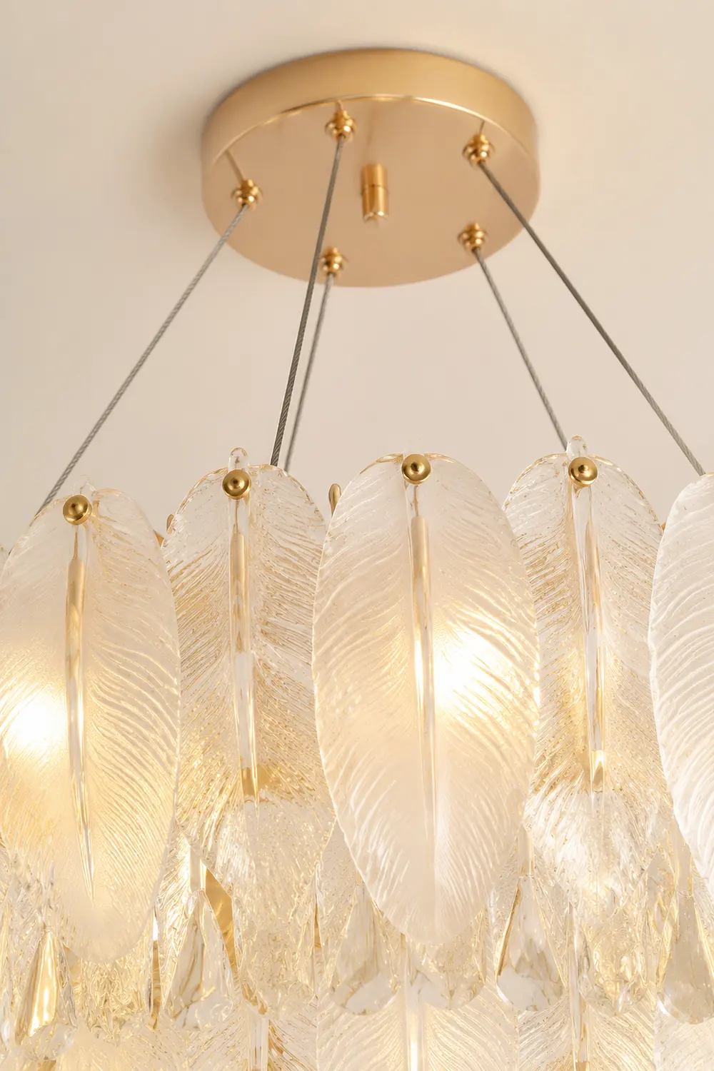 Feather Shape Crystal Glass Round Chandelier - Lumpaz