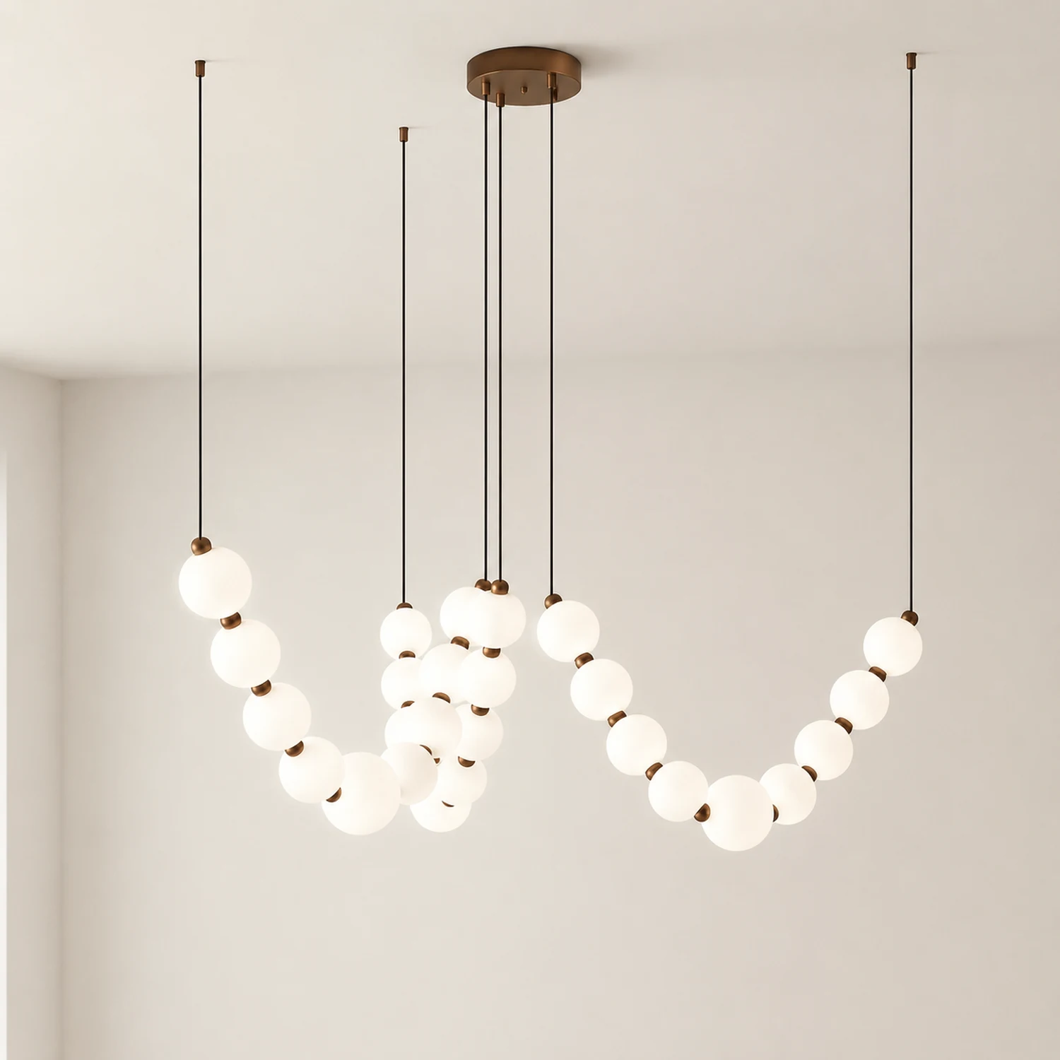 White Ball Bubble Brushed Copper Large Chandelier - Lumpaz