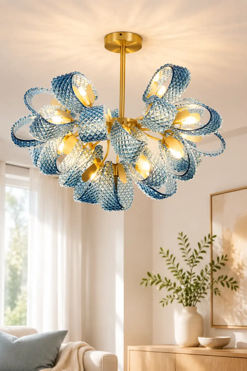 Luxury Style Gorgeous Blue Chandelier Modern Copper Glass Chandelier - Lumpaz