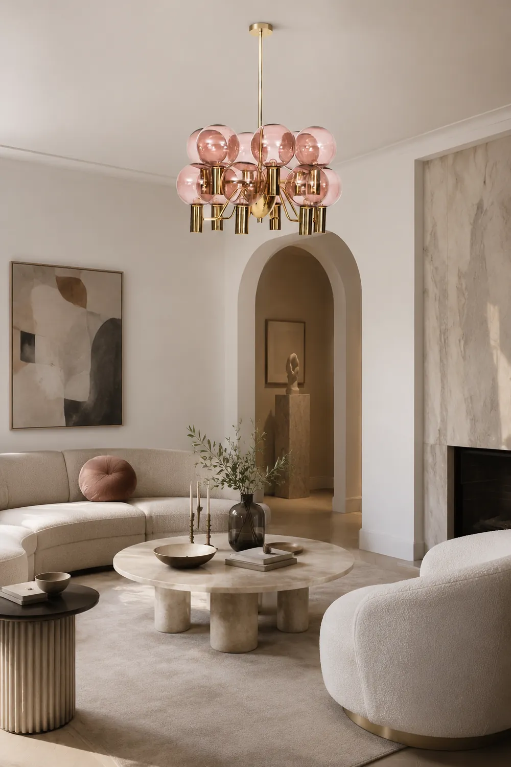 Contemporary Pink Glass 12-Bulb Decorative Chandelier - Lumpaz