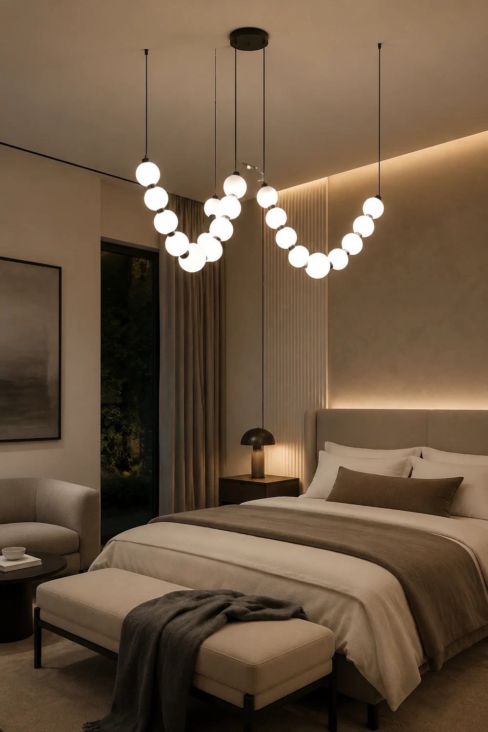 White Ball Bubble Brushed Copper Large Chandelier - Lumpaz