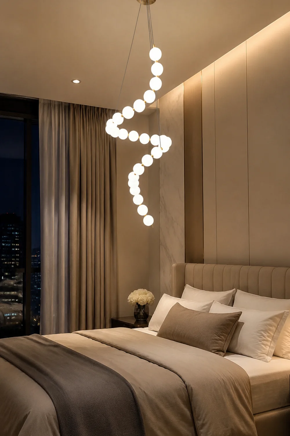 White LED Pearl Necklace Chandelier For Stair - Lumpaz