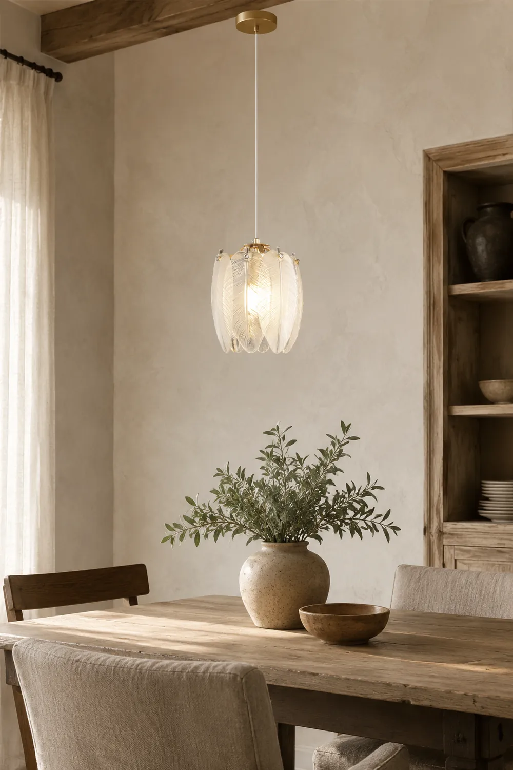 French Style Feather Glass Pendant Light - Lumpaz