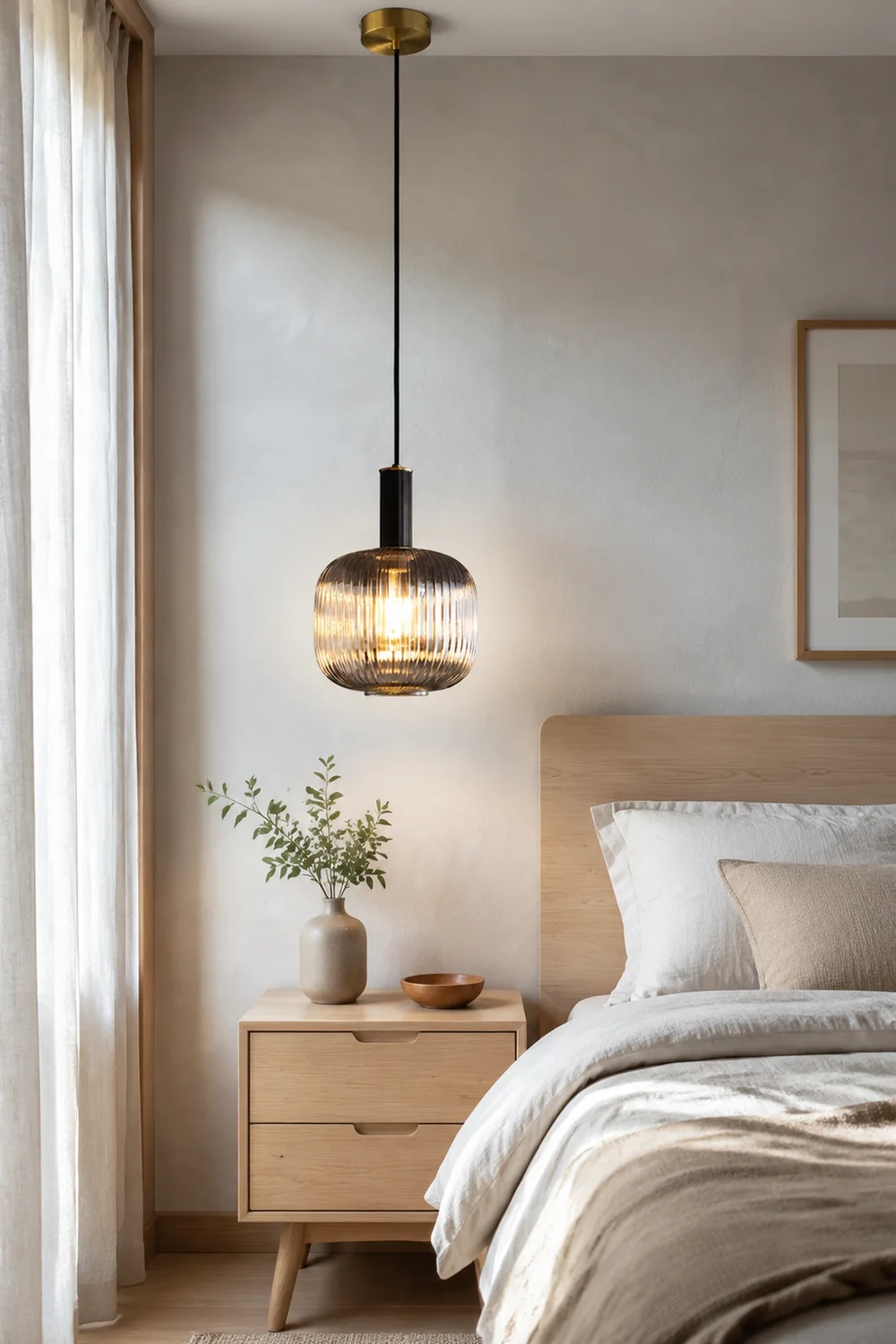 Modern Oval Ribbed Glass Pendant Light - Lumpaz