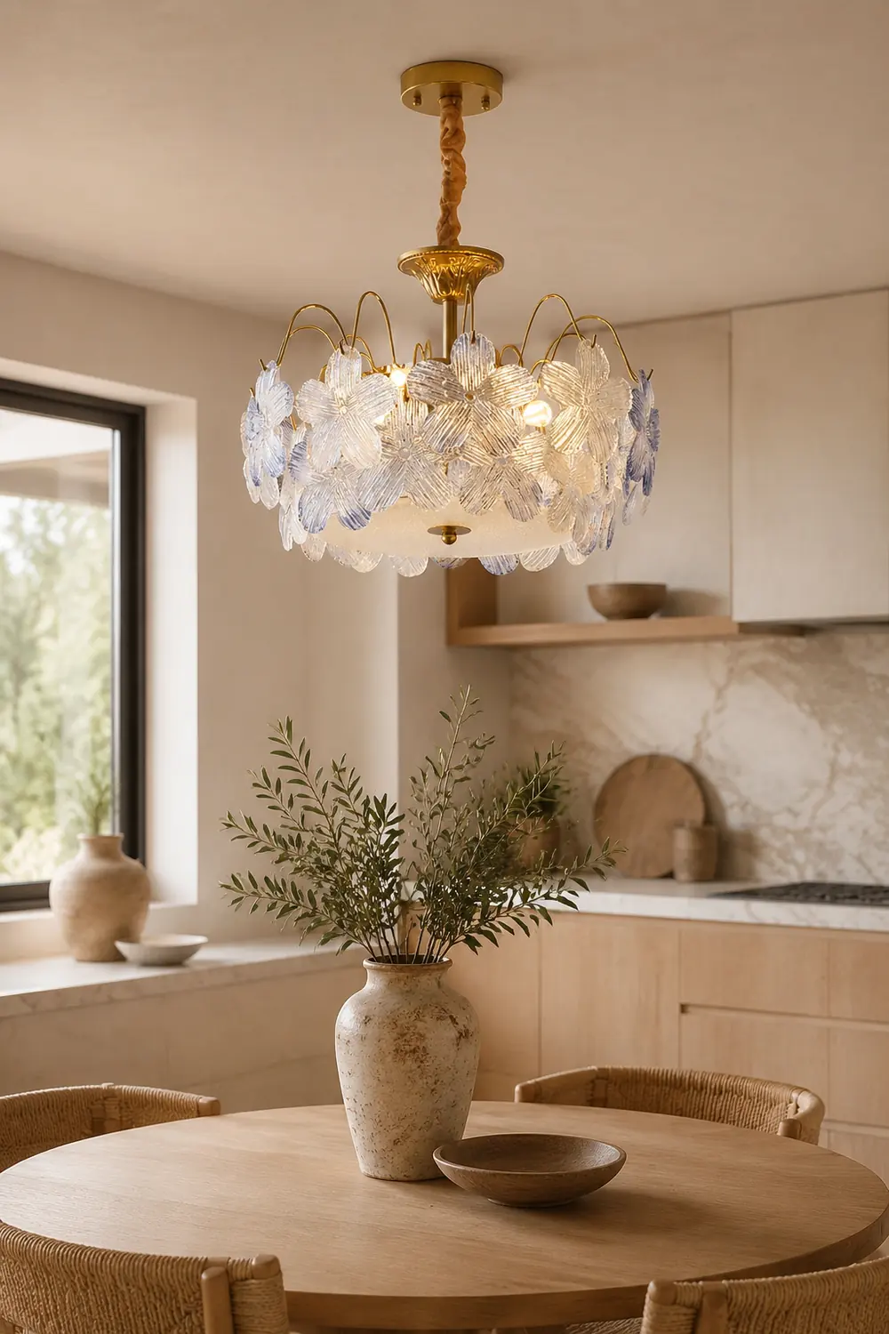 Classic Flower-Shaped Stained Glass Chandelier for Living Room - Lumpaz