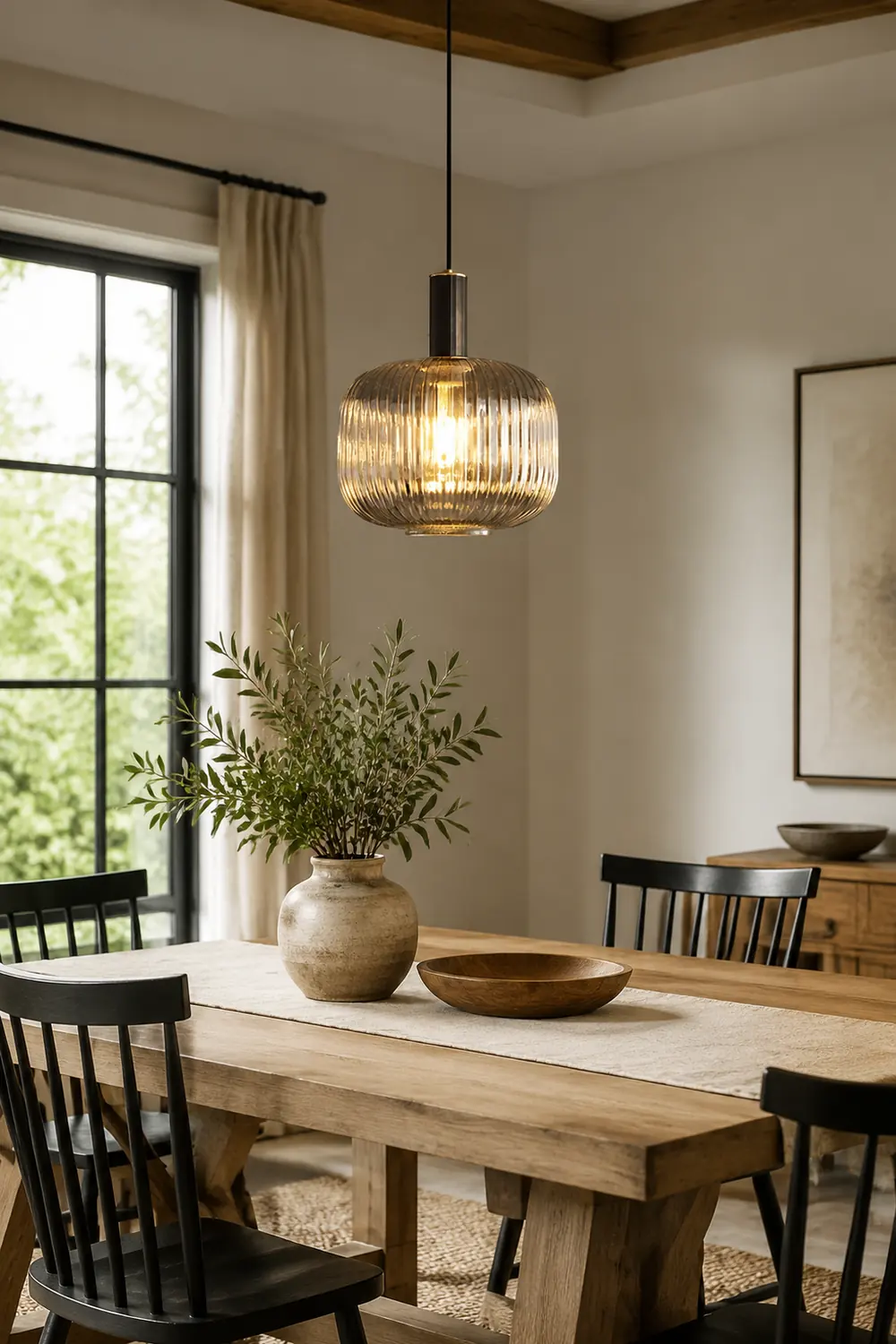 Modern Oval Ribbed Glass Pendant Light - Lumpaz