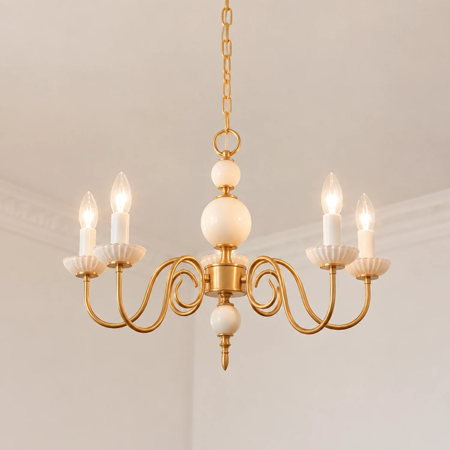 Vintage Metal Chandelier Lamp Cream Glass Chandelier - Lumpaz