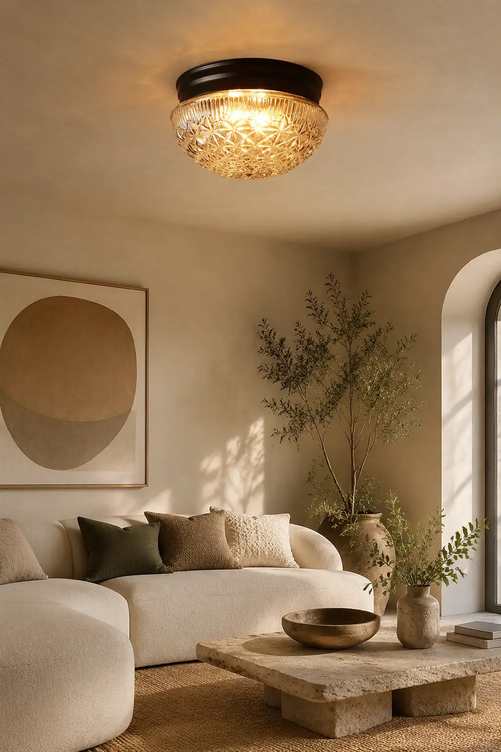 Clear Ribbed Glass Ceiling Light Fixture for Bedroom - Lumpaz