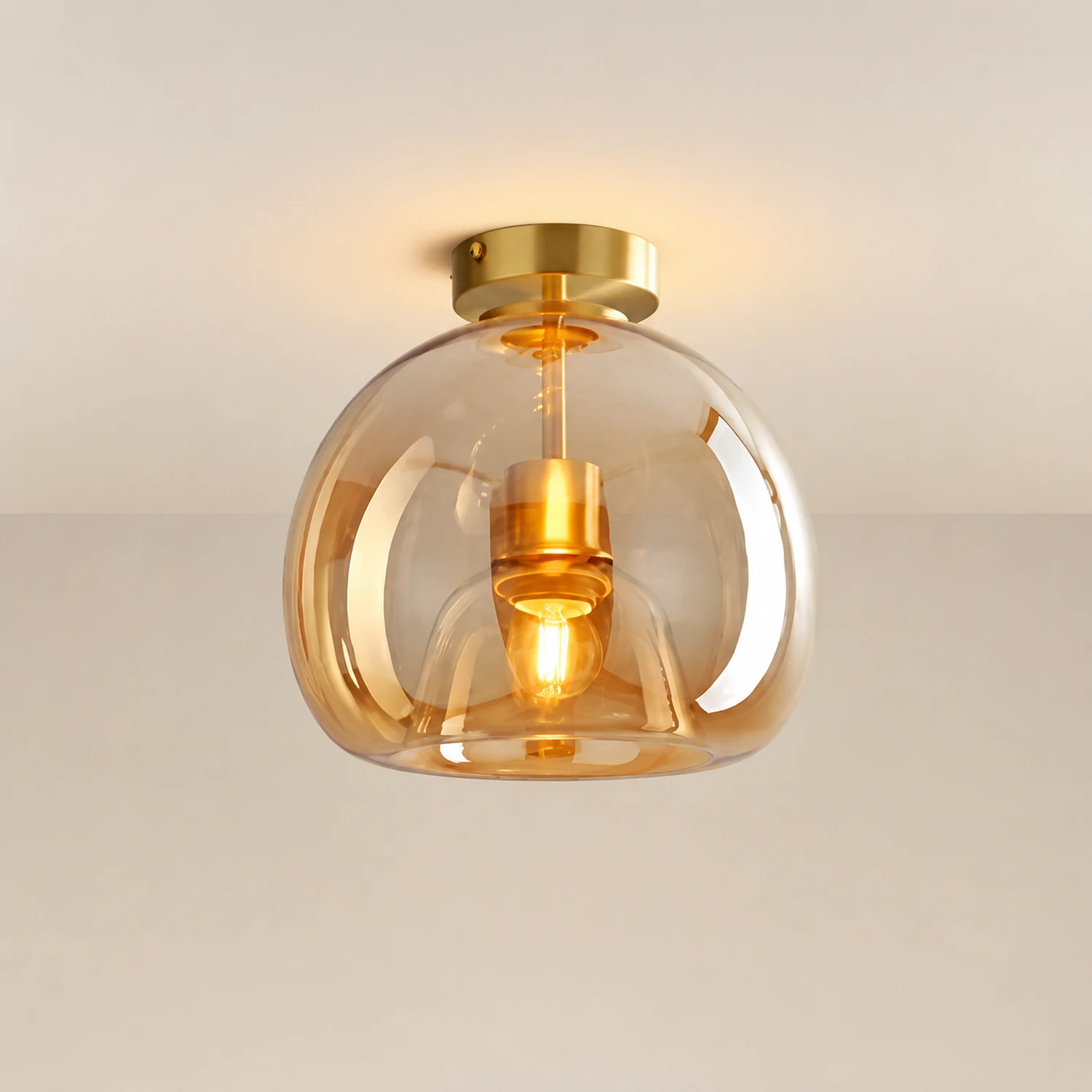Retro Copper Glass Semi Flush Mount Ceiling Light - Lumpaz