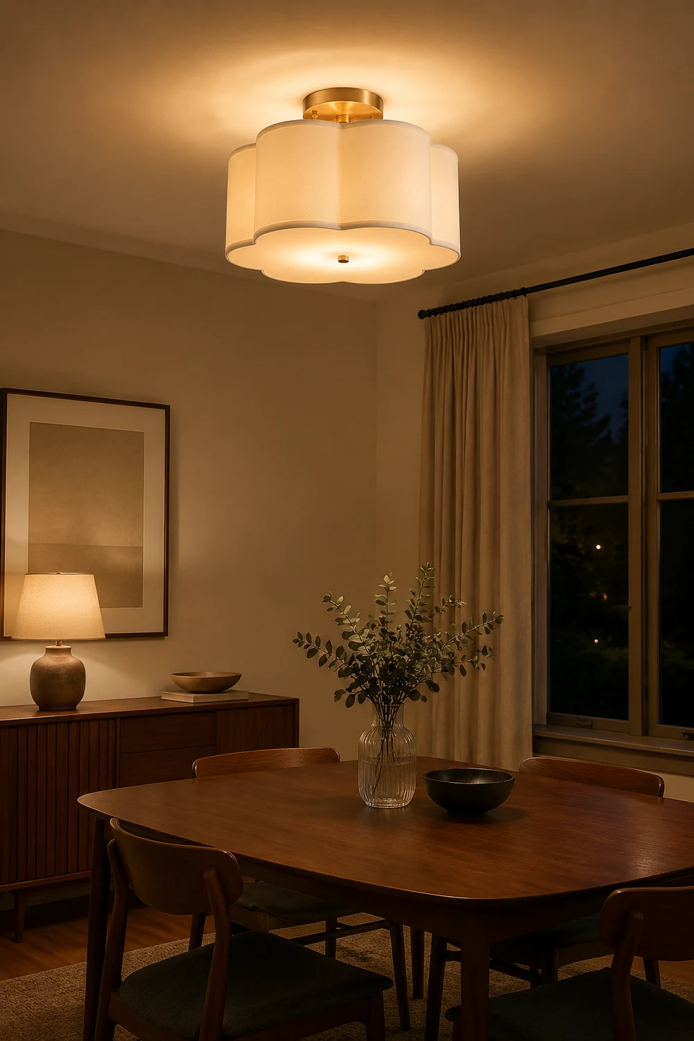 Simple White Flower Semi Flush Ceiling Light For Bedroom - Lumpaz