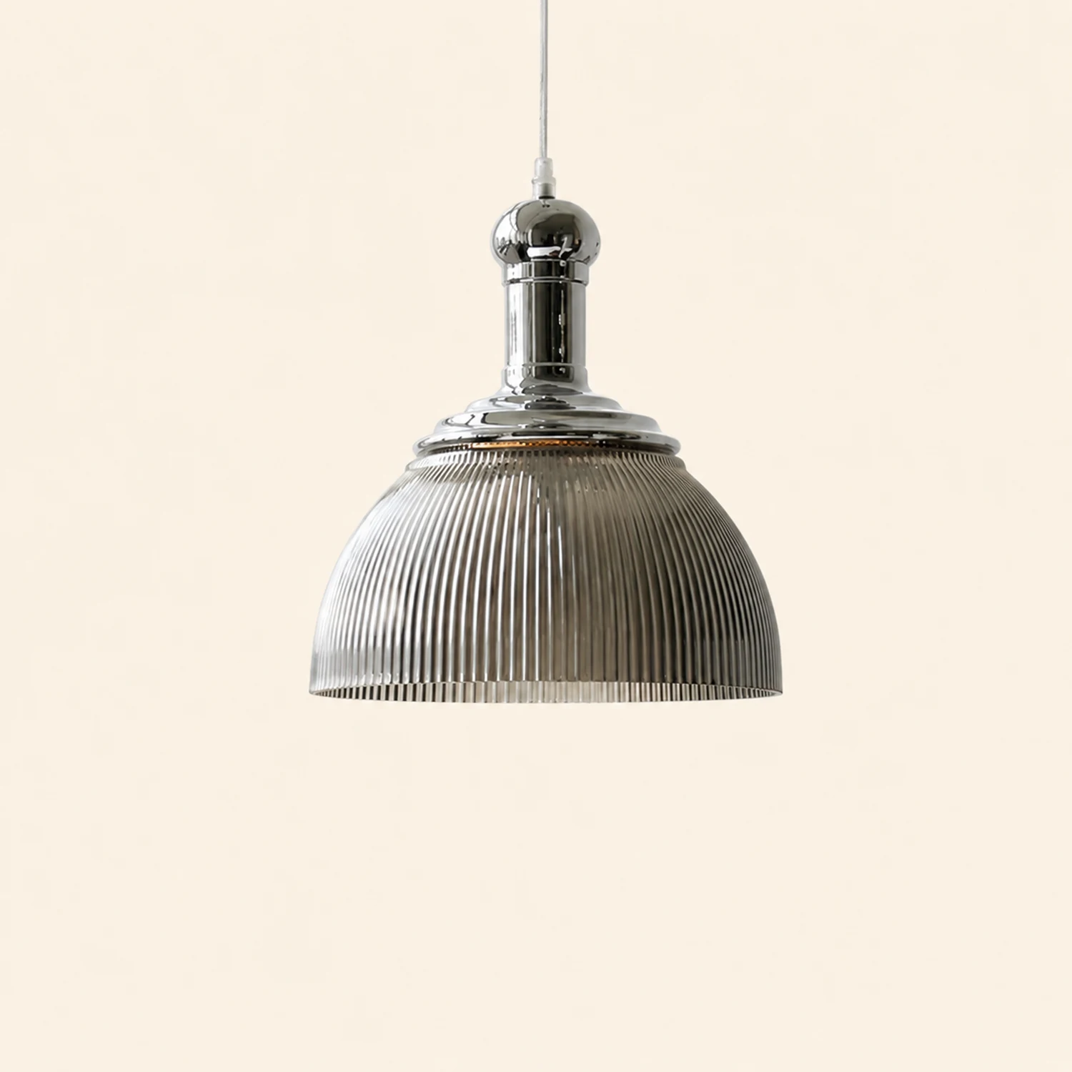 Vintage Glass Ribbed Chrome Pendant Light - Lumpaz