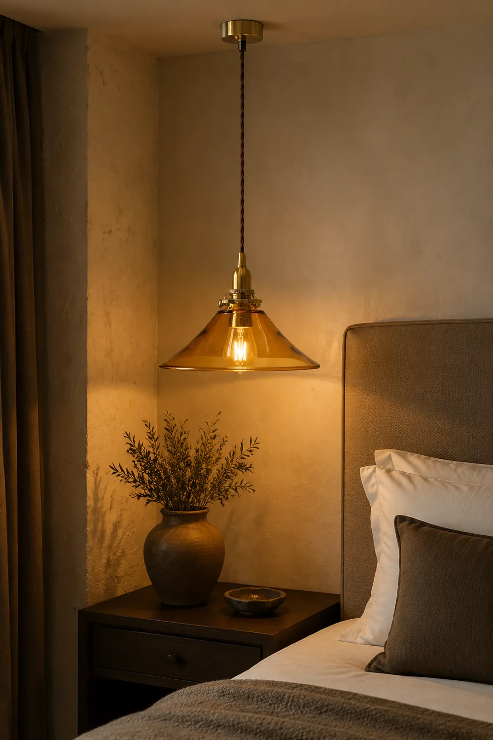 Vintage Single Head Retro Amber Glass Pendant Light - Lumpaz