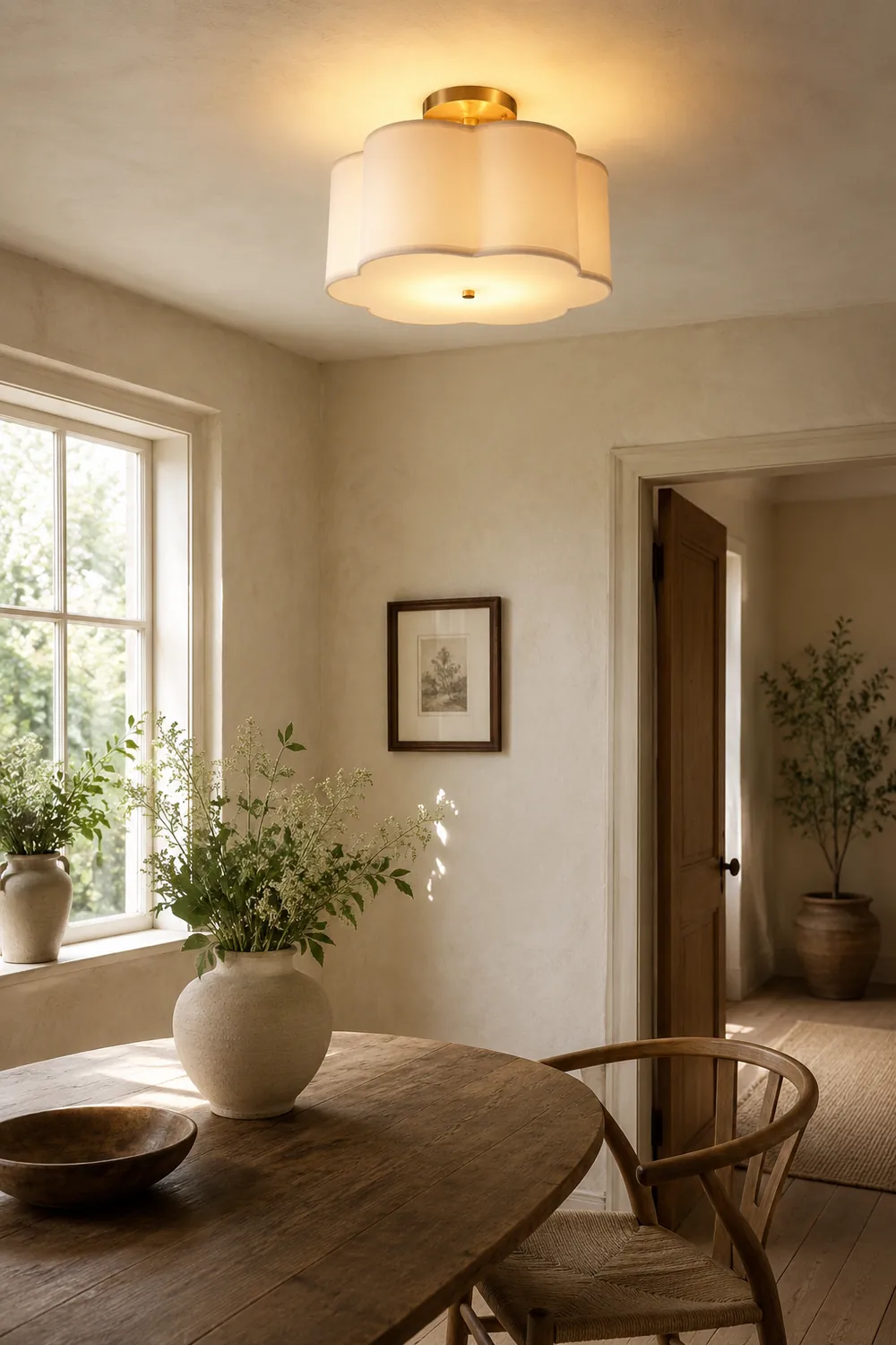 Simple White Flower Semi Flush Ceiling Light For Bedroom - Lumpaz
