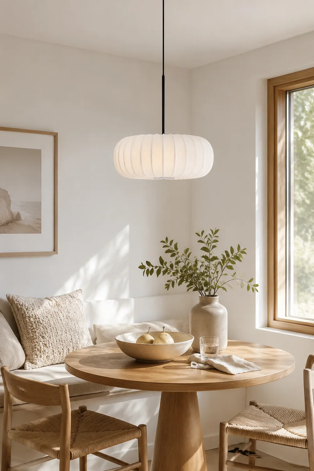 Wabi-Sabi White Fabric Drum Pendant Light - Lumpaz